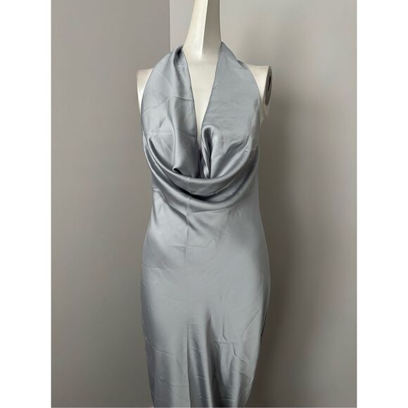 NWT Norma Kamali Halter Drape Bias Gown in Silver Size S $325 - Picture 5 of 11